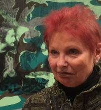 Gail Casale in front of Camouflage, Whitney Museum Tour, December 13
