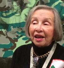 Roberta Ktakoff in front of Camouflage, Whitney Museum Tour, December 13